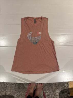Next Level Women's Festival Muscle Tank - Mauve Heart Wave Palm Tree Graphic Top